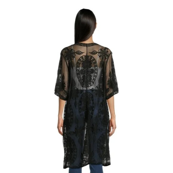 Women's Mesh Embroidered Lace Open Top - Picture 3 of 8